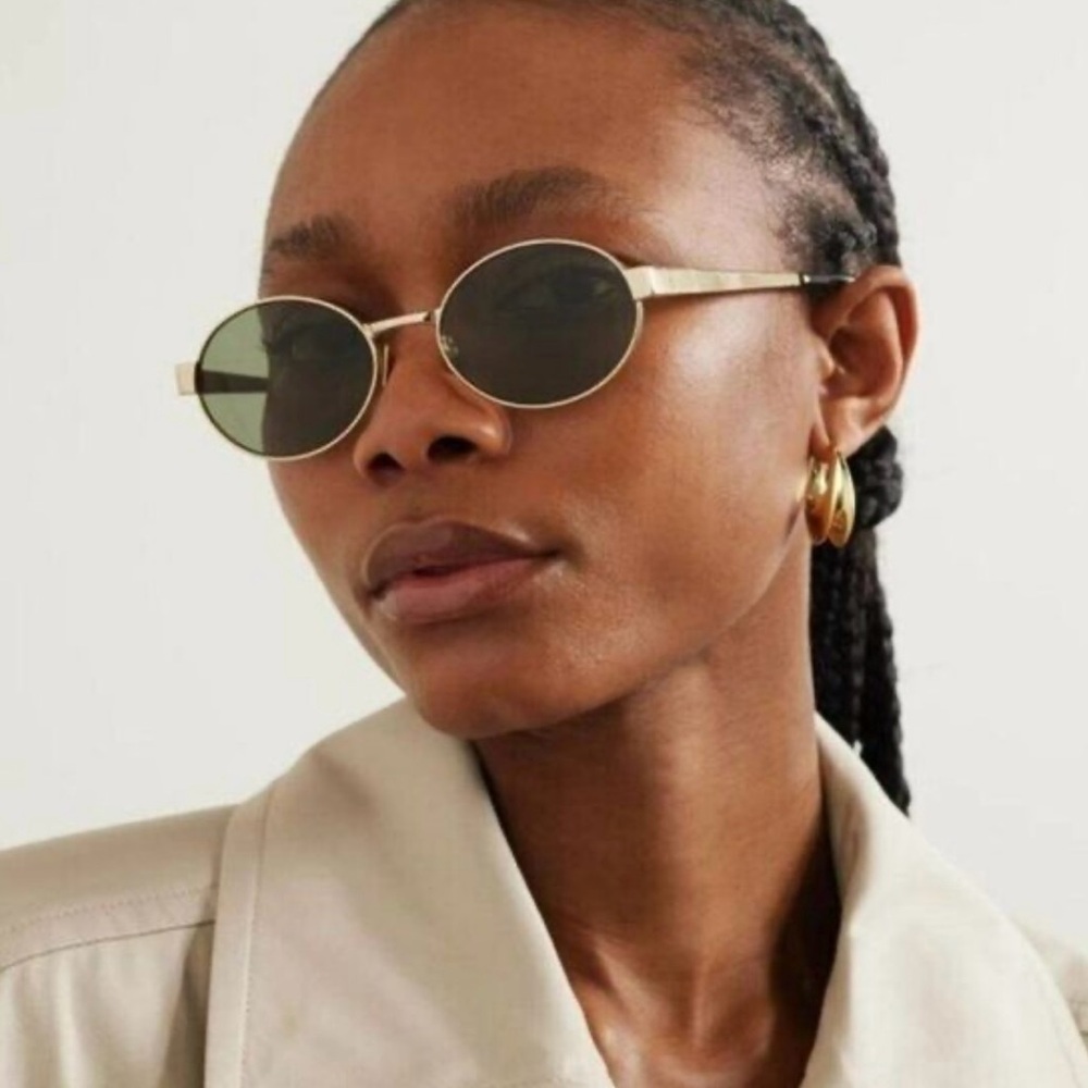 Saint Laurent Gold and Green Oval Sunglasses